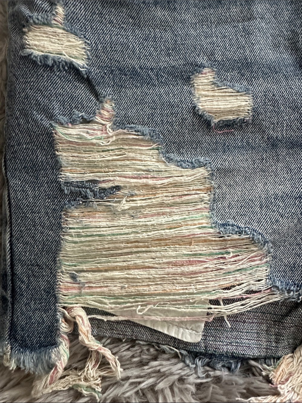 KanCan Light Blue Distressed Denim Jean Shorts with Rainbow Patch - Picture 2 of 6